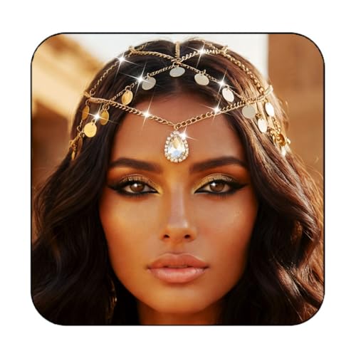 Fashband Pailletten Kopfkette Gold Quaste Haarkette Braut Kopfschmuck Party Festival Haarschmuck für Frauen