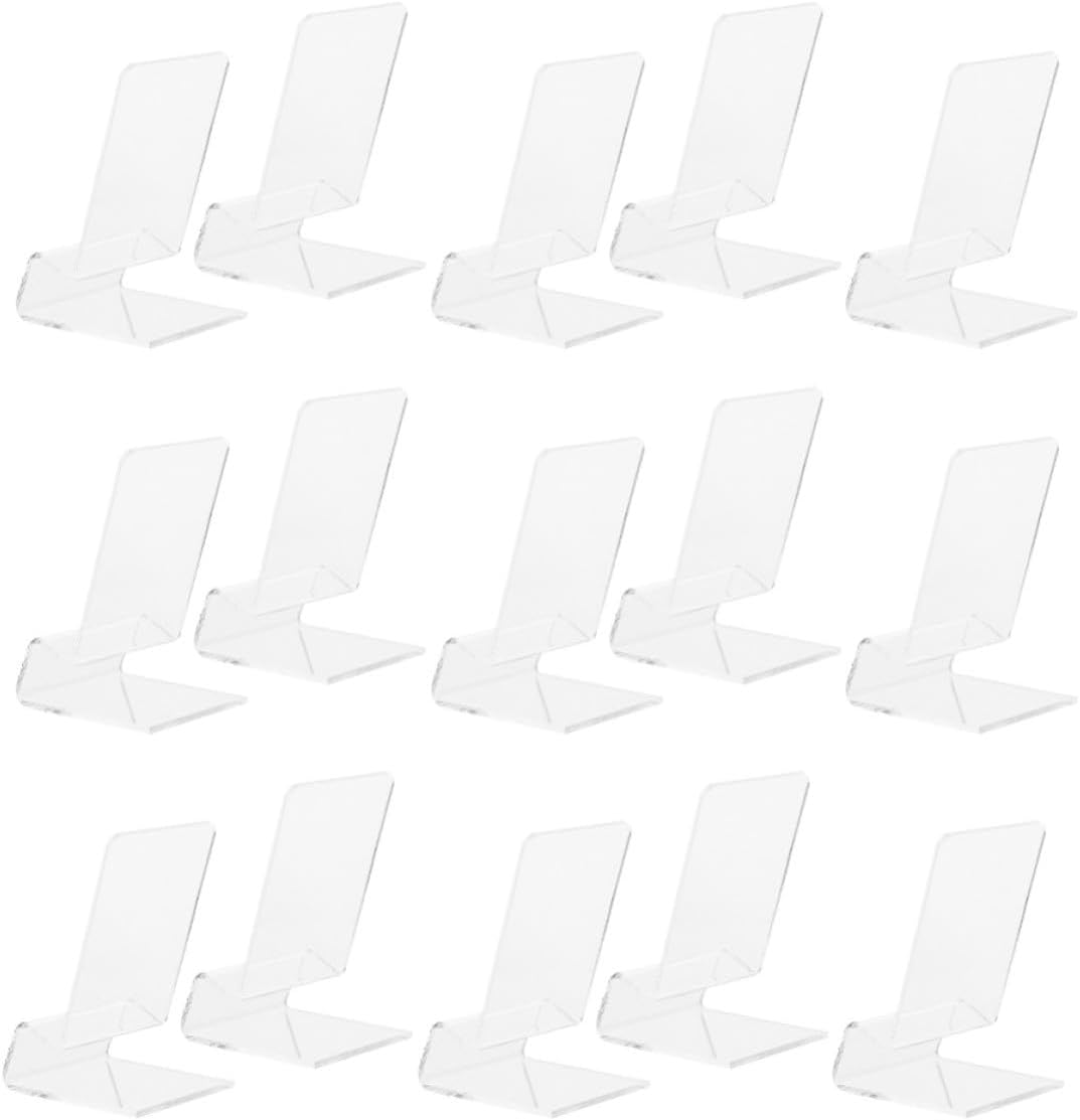 15pcs Clear Acrylic Phone Stand Holder for Desk Transparent Cellphone Display Base Compatible with Smartphones and Tablets Stable and Compact Desktop Support for Office Home