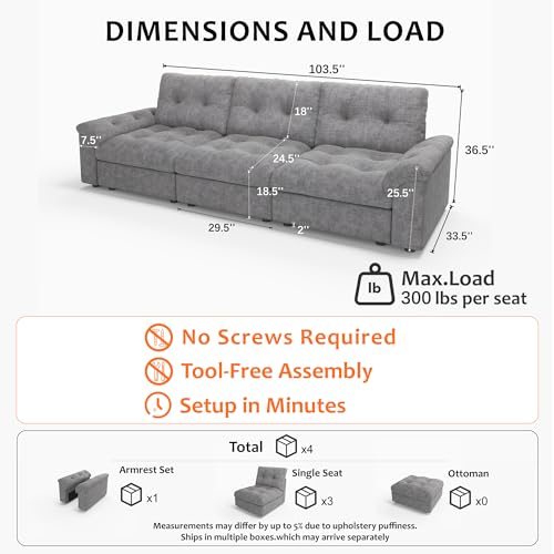 Image of Oversized Modular Sectional Sofa with Storage, Modern Deep Seat Cloud Couch for Living Room, L-Shaped Large Sectional Couch, 3 Seater, Gray
