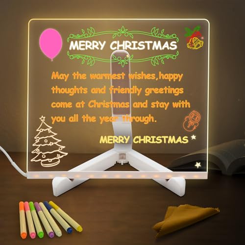 Eucomir Tableau Lumineux Message LED 20 x 20 cm, Acrylique Tableau D'affichage LED avec Support Réglable et 7 Stylos,Disponible sous Forme de Bloc-Notes,...