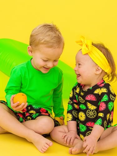 Image of RuffleButts Baby Girls UPF 50+ Sun Protection Floral Printed Long Sleeve One Piece Rash Guard Swimsuit with Zipper