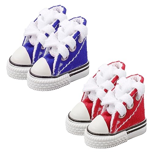 2 Pairs Mini Finger Shoes,Fingerboard Skateboard Shoes for Finger Toys (Red&Blue)