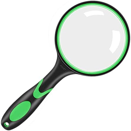 Magnifying Glass 10X, Handheld Magnifier with Non-Slip Soft Rubber Handle for Insect Hobby Observation,Home Learning, Reading and Fault Finding (Green)