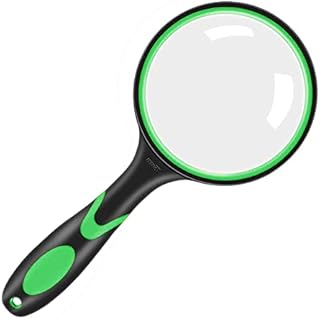 Magnifying Glass 10X, Handheld Magnifier with Non-Slip Soft Rubber Handle for Insect Hobby Observation,Home Learning, Reading and Fault Finding (Green)