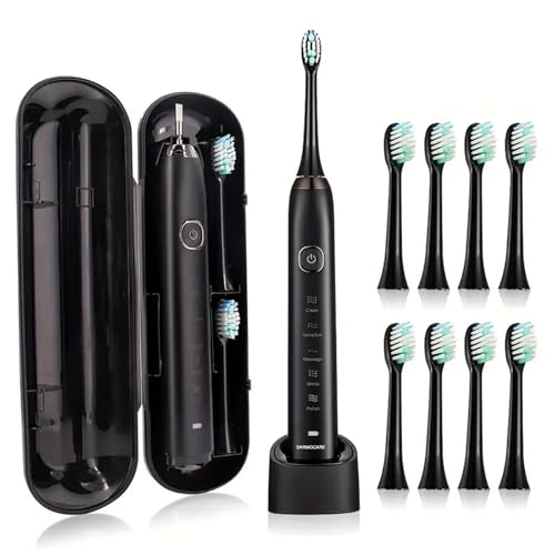 Cepillo De Dientes Eléctrico Osmo Maxclean 2.0 for Adultos Con 8 Cabezales, 5 Modos Limpieza, 42 000 Ciclos/Min, Resistencia Al Agua Ipx7, Temporizador 2 Minutos Y Recordatorio 30 Segundos(BLACK)