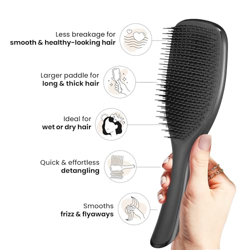 Tangle Teezer Große Ultimate Detangler Haarbürste – Nasses & Trockenes Haar – Entwirrungsbürste für Dickes, Lockiges & Langes Haar – Zweistufige Borsten Reduzieren Haarbruch & Knoten – Schwarz