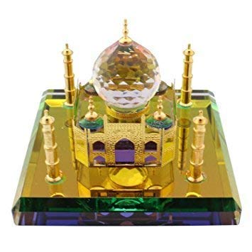 Sakhare BIG Sized 9.5 -24 K Gold Plated Taj Mahal Show Piece Made of Multicolored Glass and Crystal