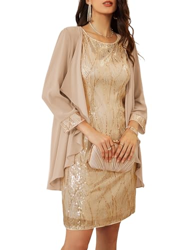 GRACE KARIN Champagne Gold Sequin Dress Formal Dresses for Women Evening Party Birthday Festival Dress XL
