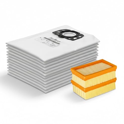 JoyBros 12 Bolsas y 2 Filtros para Karcher WD4 WD5 WD6 premium MV4 MV5 MV6 KFI 487 2.863-005.0 2.863-006.0 KFI 4410 Kärcher Bolsa Filtro