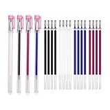 AIEX 4 Colors Heat Erasable Pens Fabric Marking Pens with Pink Caps with 20 Refills for Quilting...