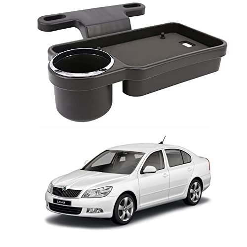 Image of Oshotto (FT-04) Foldable Car Auto Headrest Rear Back Seat Table Drink Food Cup Tray Holder Compatible with Skoda Laura - Black