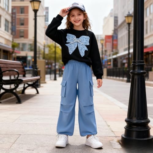 Image of Girls Clothes 2 Piece Cute Butterfly Sweatshirt & Flared Pants /Cargo Pants Winter Outfits for Teen Girls 7-14Y