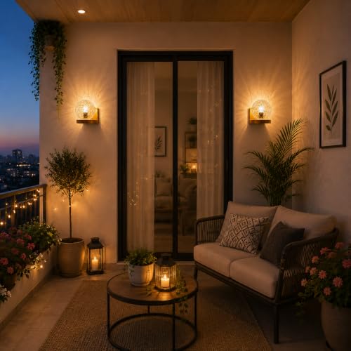 Image of Home Decor Wall Lights Glass Lamp Shade with Premium Finish & E27 Bulb Holder for Living Room, Bedroom, Balcony, Kitchen, Cafes | Decorative Night Lamps Fixtures | Elegant Wall Hanging Lights