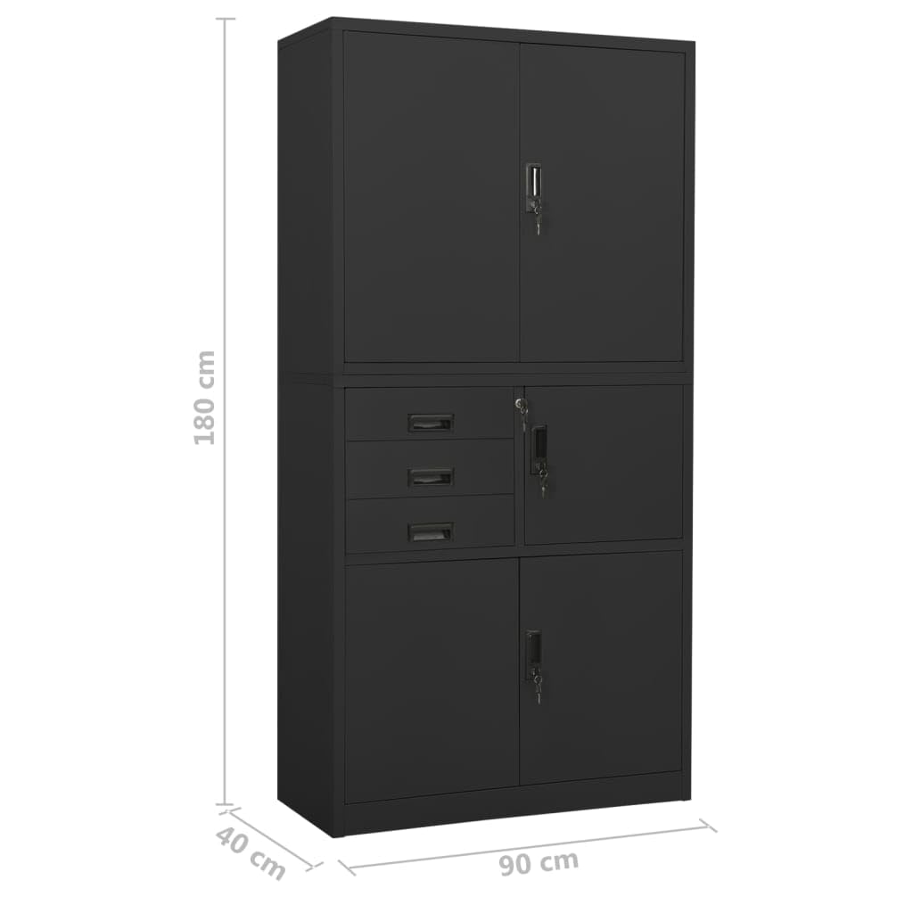 Armadietto alto in metallo da 180 cm, con ante bloccabili, ripiani regolabili, perfetto per ufficio, scuola, garage, dispensa, corridoio, resistente soluzione di archiviazione antracite