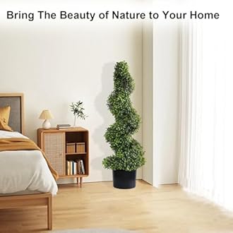 momoplant 2 Set Artificial Plants Topiary Spiral Trees in Pot, 3ft Boxwood Tree Decorative Fake Plants for Home Indoor Outdoor Garden