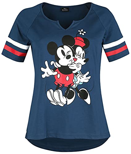 Mickey Mouse Mickey & Minnie Mouse Buddies Femme T-Shirt Manches Courtes Bleu L 100% Coton Large