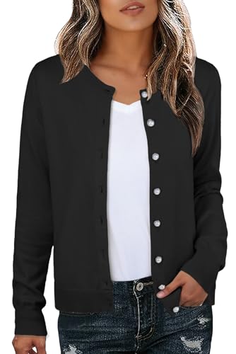GRECERELLE Cardigan élégant et léger pour femme à manches longues, tricoté avec boutons et perles pour femmes UK, automne, hiver, rendez-vous et fêtes,...