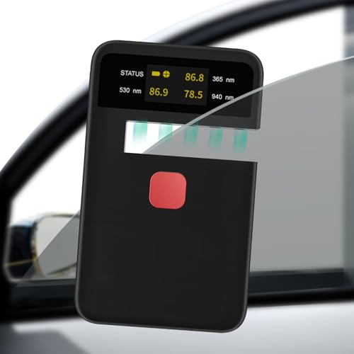 Digital Tint Meter Handheld Window Tint Solar Film Transmission Meter Type-C Charge VL UV IR Detection Transmittance Meter Automatic Calibration Auto Glass Solar Film Tester Max 1/2
