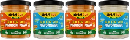 Image of REPEAT GUD Healthy Sauces (Mayonnaise, Tandoori Mayonnaise) | No Refined Sugar, Made With Jaggery | No preservatives | GUD For Kids | 100% Natural Ingredients & Chemical free (Pack of 4)