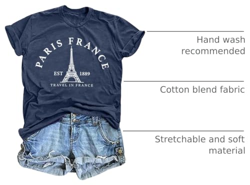 Image of Paris France Shirt Women Eiffel Tower T Shirt Travel in France Tshirts Vacation Tees Paris Tops
