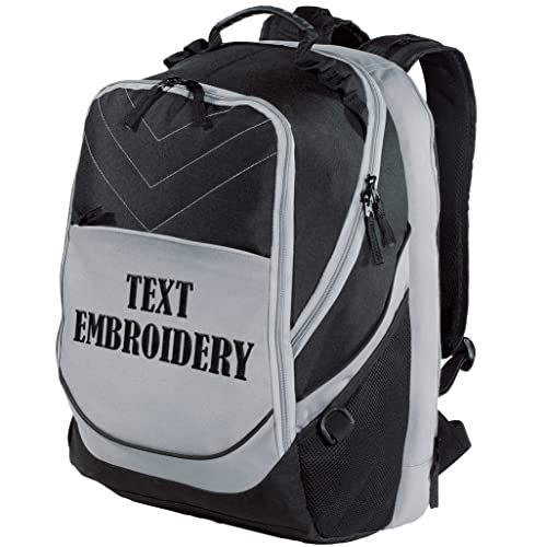 Custom Laptop Backpack Embroidered Text Computer Notebook Water Resistant Bag Black Grey2