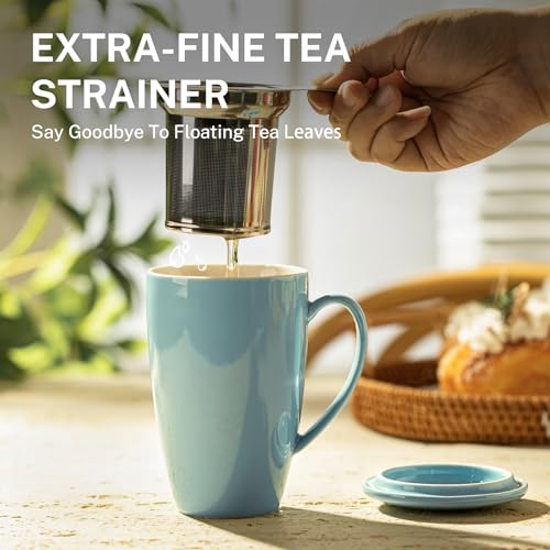 Sweese Porcelain Tea Mug with Infuser and Lid, 15 oz - Microwave Safe, Quality Tea Cup for Hot Water - Image 6