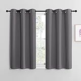 NICETOWN Grey Blackout Curtain Panels for Bedroom, Thermal Insulated Grommet Top Blackout Draperies and Drapes for Basement (2 Panels, W42 x L40-inch, Grey)
