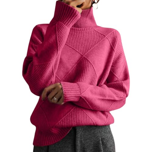 STTBRHF Suéter de Angora, suéter de Cuello Alto de Cachemira para Mujer, suéter Holgado y cálido de Mezcla de Cachemira para Mujer (X-Large,Rose Red)
