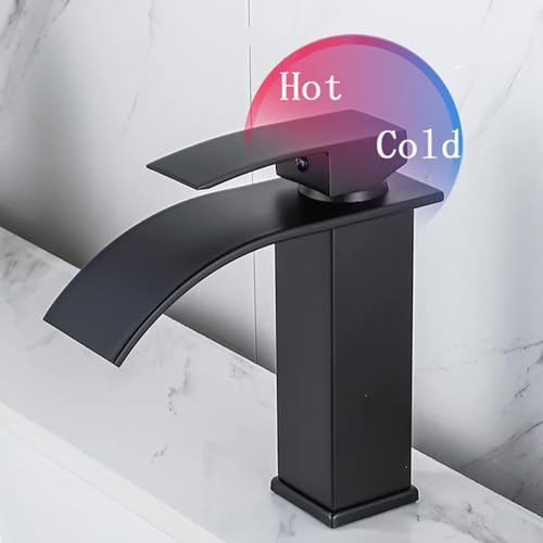 Grifo de agua caliente y fría con monomando para lavabo alto de baño negro 4