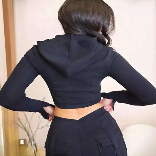 Molisry Women's 2 Piece Outfits Sweat Sets Hoodie Full Zip Up Long Sleeve Cropped Top Drawstring Cargo Pants Workout3