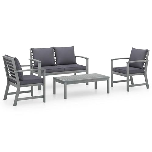 Garden Lounge Set, Grey Solid Acacia Wood, Medium Hardwood, 4-Piece