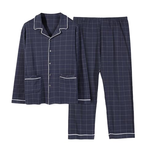 YOFAB Men's 2-Piece Cotton Pajama Set Plus Size Sleepwear Loungewear Set Shirt and Pants Pjs Sets 2XL-7XL (85-165KG) - Main Image