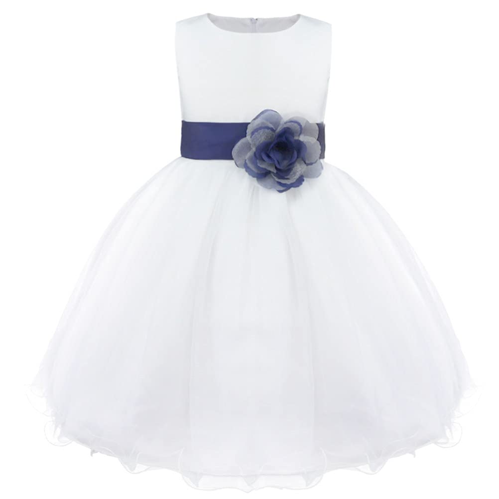 IEFIEL Vestido Blanco de Primera Comunión para Flores Niña sin Manga Vestido de Dama de Honor Tul Vestido de Ceremonia Noche 2-14 Años