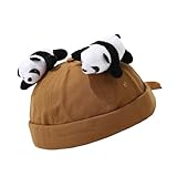 Yjcnelcr Cartoon-Panda-Arbeiterhut, Punk, lässig, Hip-Hop-Kappen, randlos, verstellbar, atmungsaktiv, Totenkopf-Hut für Damen, Herren, Outdoor-Aktivitätskappen, Karamellfarbe, Einheitsgröße