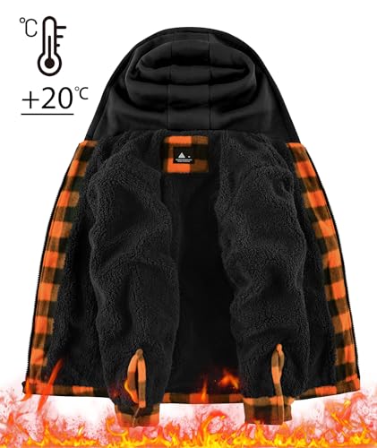 ZITY Boys Flannel Shirt Jacket Fleece Sherpa Lined Plaid Jackets Unisex Coat Full Zip Hoodie Girls Winter Outwear 6-15 Years2