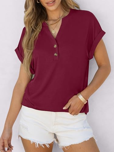 Image of ANRABESS Womens Short Sleeve Henley Tops V Neck Dressy Casual Blouses Summer Trendy Tee Shirts 2026 Vacation Fashion Clothes