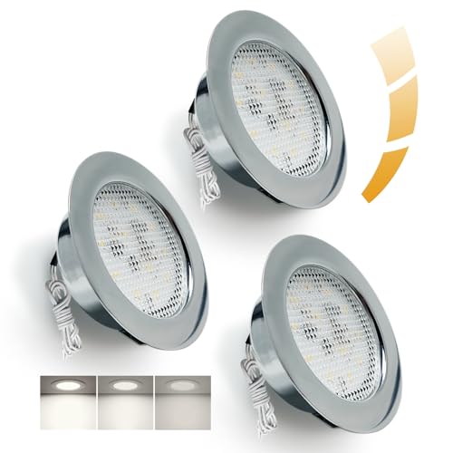 Sweier LED Recessed Spotlights 230V, 5W Dimmable Downlights, Natural 4500K Round Aluminum Cabinet Lights Cutout 55-58mm, IP44 LED Recessed Ceiling Lights for Mirror Cabinet Installation, 3-Pack