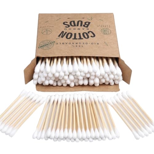 YAZWUR 100 pezzi bastoncini cotonati ecologici, doppia punta, senza plastica, biodegradabili, cotton fioc bamboo per pulizia orecchie e uso quotidiano