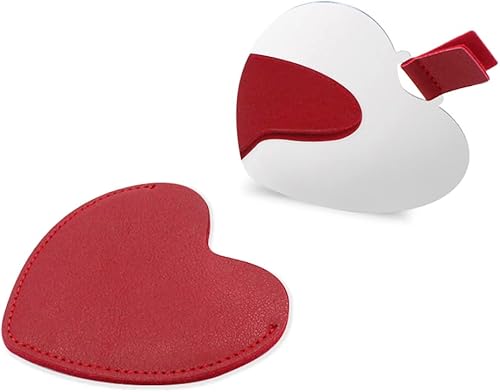 Espejo compacto de acero inoxidable espejo de bolsillo inastillable en forma de corazón con funda de piel sintética mini bolso irrompible espejo