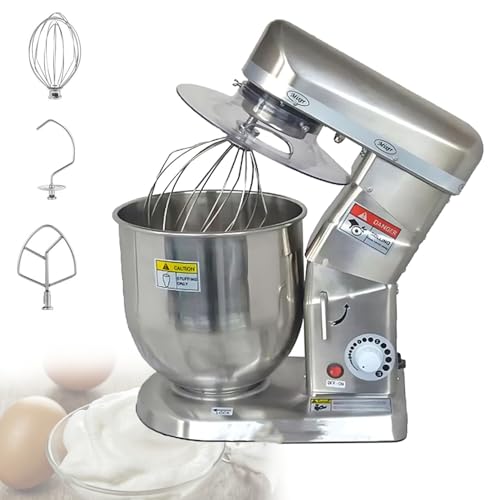 Batidora Comercial De 500W, Bol De Acero Inoxidable Con Capacidad Para 10L, 3 Velocidades, Incluye Gancho Amasador, Batidor Y Varillas, Batidora EléCtrica Para PanaderíAs Y PizzeríAs Silver-5L