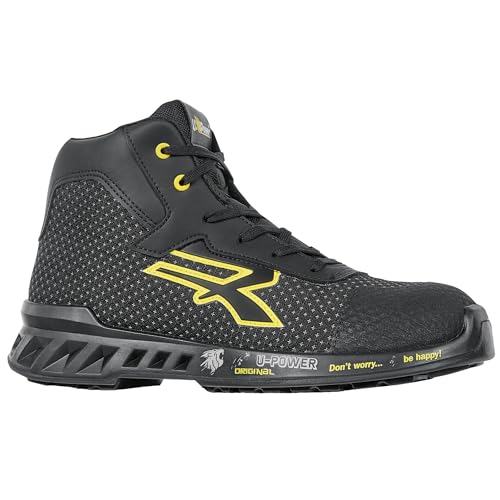 U-Power RV10014 Linea RED LEVE Modelo JOE Zapatos de Seguridad Altos, S3 SRC CI ESD, Negro/Amarillo, 42 Tamaño