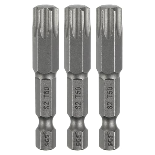 QUARKZMAN 3 Stück T50 Torx Bit Set Schraubendreher Bitsatz 1/4 Zoll Sechskantschaft 50mm Lang Magnetisch Hex Sechskant Ohne Loch Spitze Bohrer Bits S2 Stahl für Torx Schrauben Werkzeug