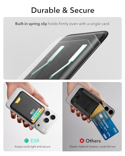 ESR für MagSafe Wallet mit „Wo ist?“ (Find My) Funktionalität, 5 Kartenhalter, RFID Schutz, Magsafe Geldbörse für iPhone, Wallet Tracker für iPhone 17e/17/16/15/14/13/12 Serie, Nicht für Mini, Schwarz