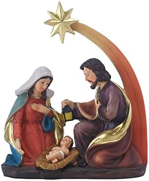 Lesenphants Holy Family Statue Christmas Nativity Set Jesus Mary Joseph Religious Figurine with Bethlehem Star Home Decoration Resin Ornament Gift.