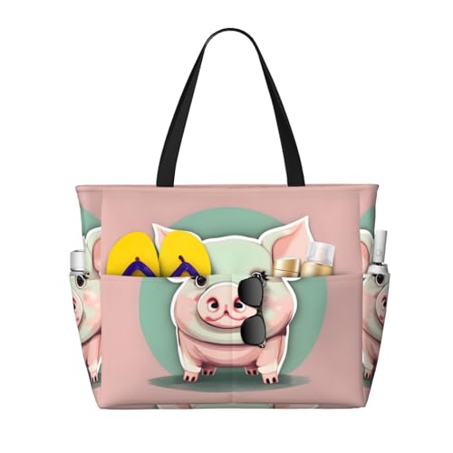 Cute Long Ear Pig Large Capacity Foldable Tote Bag Women Beach Tote Bag Handbag Gym Bag Travel Shopping Bag