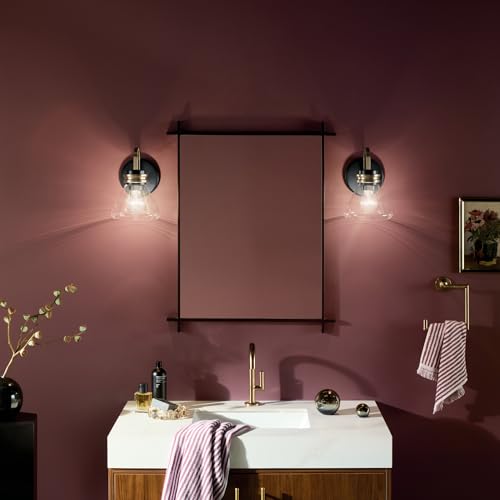 Image of Kichler Farum 7.25 inch 1-Light Wall Sconce Bathroom Vanity Light Fixture with Clear Glass in Black for Fireplace, Kitchen, Bedroom, Hallway, or Vanity (7.25 inch W x 9.5 inch H) 55153BKCLR