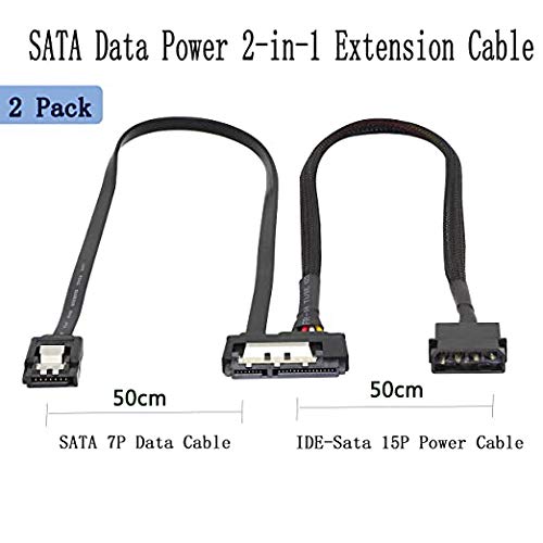 Sata 6G Data Cable, Sata Power 2-In-1 Extension Cord, Lp4 Ide 4 Pin To Sata 15P Female With Serial Ata Iii 7 Pin Female For Hdd, Ssd, Optical Drives, Dvd Burners, Pci Cards Etc - 19.7In (2 Pack) #TOP1