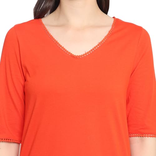 Image of Frenchtrendz Women's Cotton and Back Lace Designer V-Neck A-Line Knee Length Dress