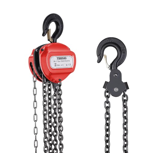 TEENO Polipasto de Cadena Manual, 2 Tonelada, Polipasto de Cadena de Palanca de 5 m, Cadena G80, Rojo, Para Operaciones de Elevación en Silvicultura, Talleres, etc