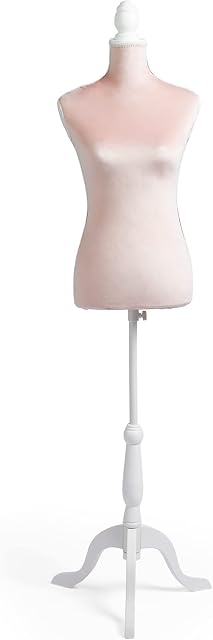 BTFY Mannequin Female - Velvet Dressmakers Tailors Dummy UK Size 8/10 - Decorative Dress Form Body w/Wooden Stand & Adjustable Height - Seamstress Model for Shop Display - Blush Pink & White